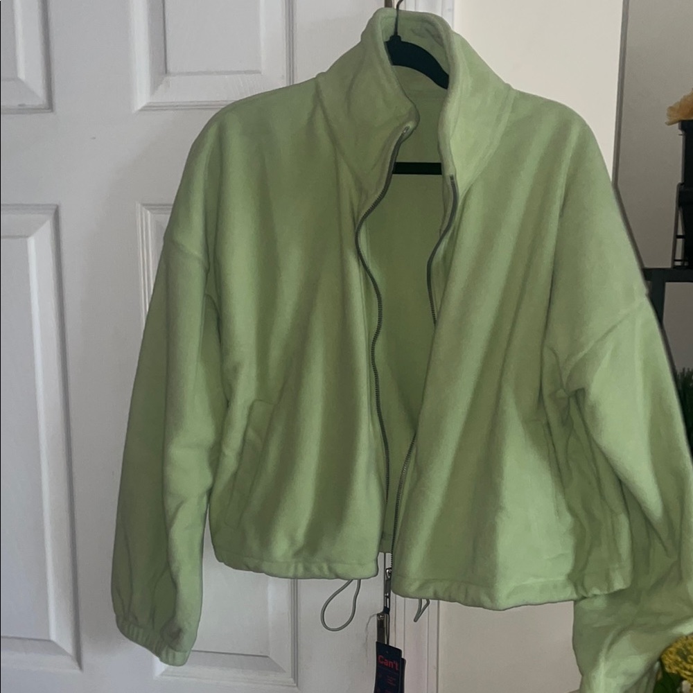 Green Teddy Jacket with Soft Texture and Relaxed Fit